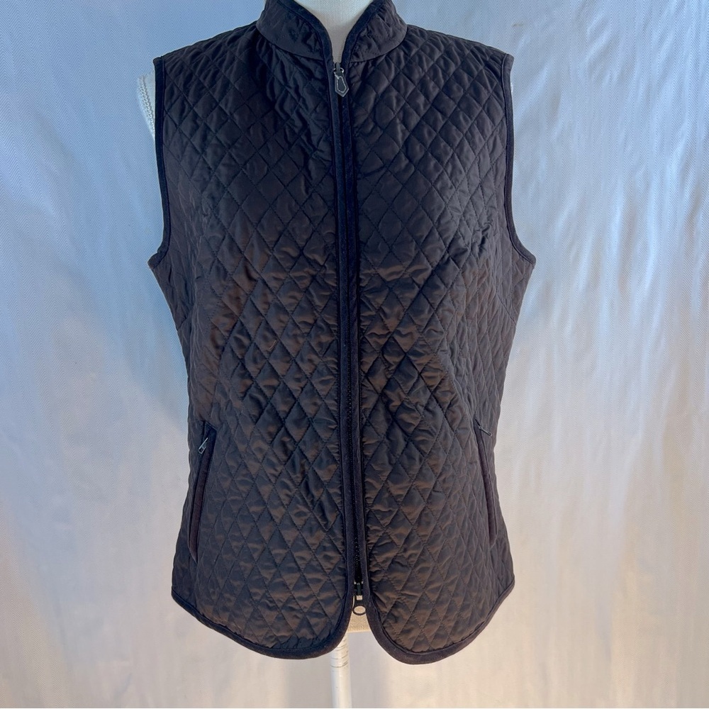 Talbots Quilted Vest Chocolate Brown Zip Closure & Pockets Mandarin Collar M👍